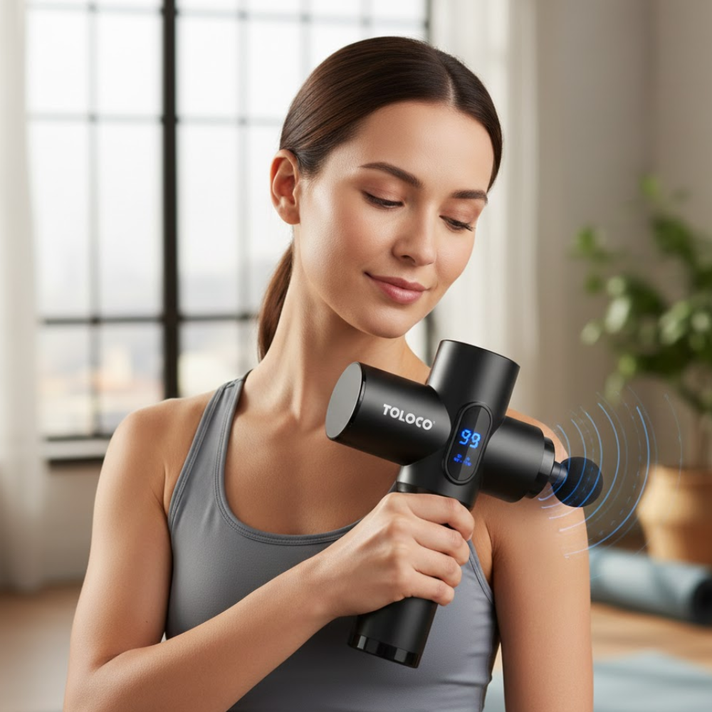 TOLOCO Massage Gun, Deep Tissue Back Massage for Athletes for Pain Relief, Percussion Massager with 10 Massages Heads & Silent Brushless Motor, Christmas Gifts for Women, Men, Black